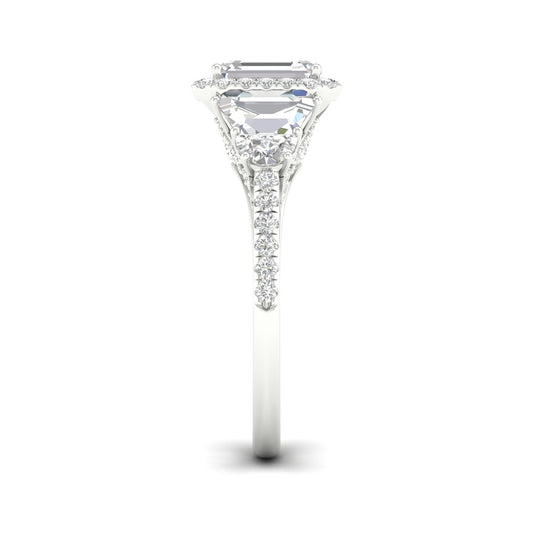 Adamante 3-1/3 ct. tw. Lab-Grown Emerald Cut Diamond Halo Engagement Ring in 14K White Gold side profile