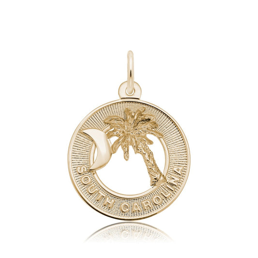 South Carolina Palmetto Disc Charm in 14K Yellow Gold