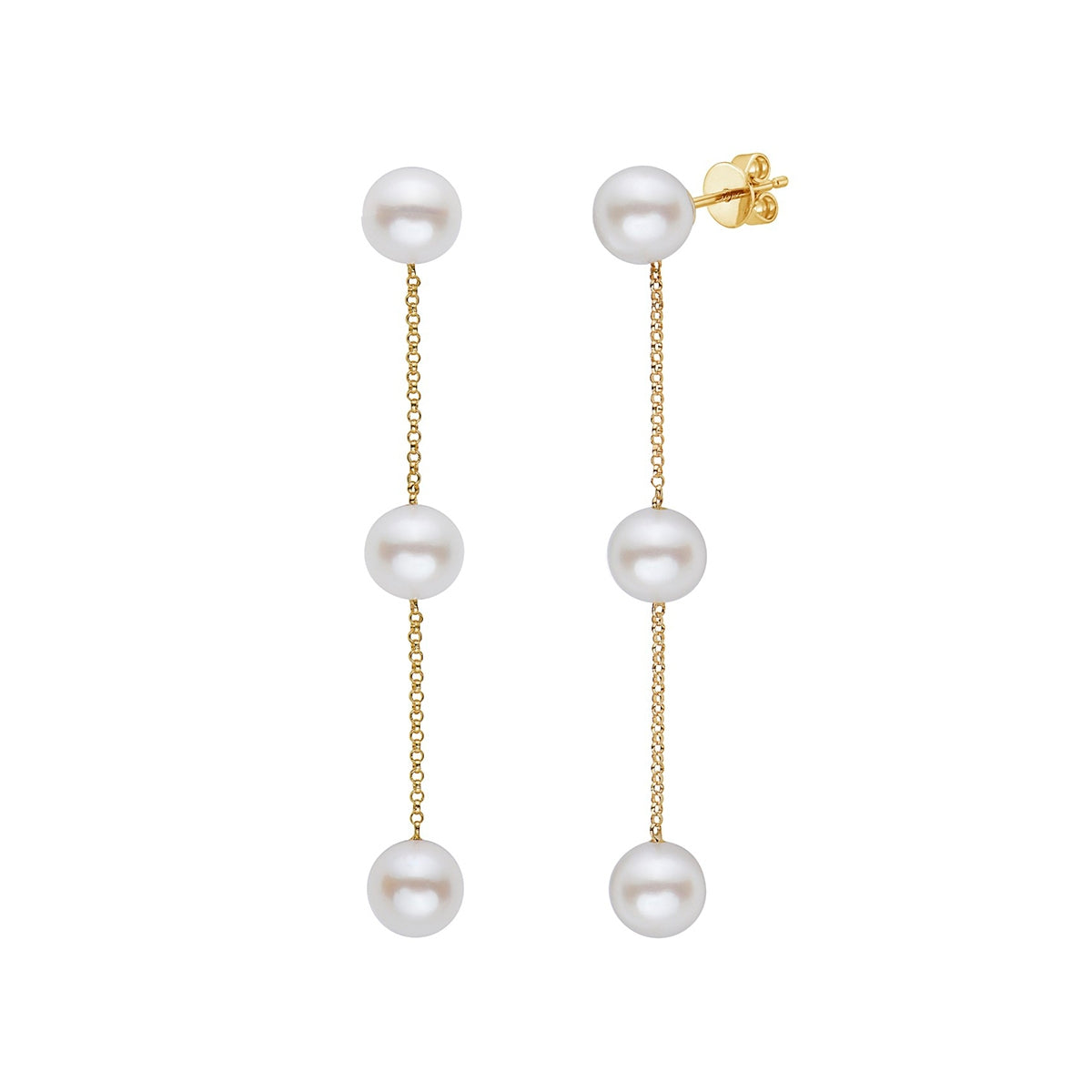 6-7mm Cultured Freshwater Pearl Dangle Earrings in 14K Yellow Gold