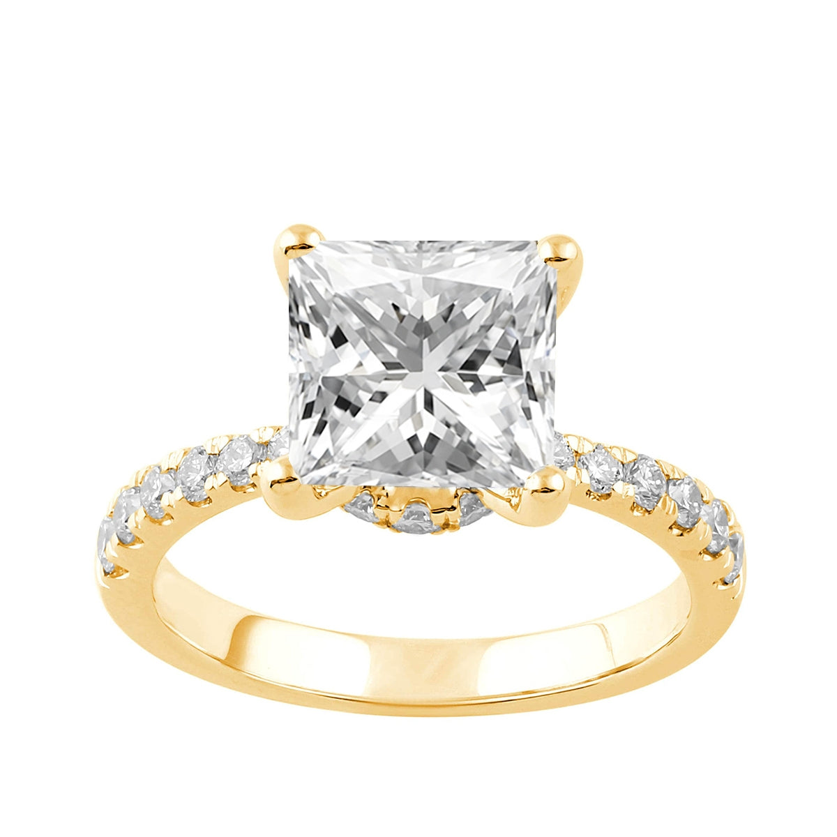 Adamante 3 ct. tw. Lab-Grown Princess Cut Diamond Hidden Halo Engagement Ring in 14K Yellow Gold