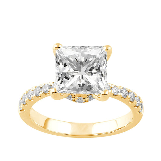 Adamante 3 ct. tw. Lab-Grown Princess Cut Diamond Hidden Halo Engagement Ring in 14K Yellow Gold