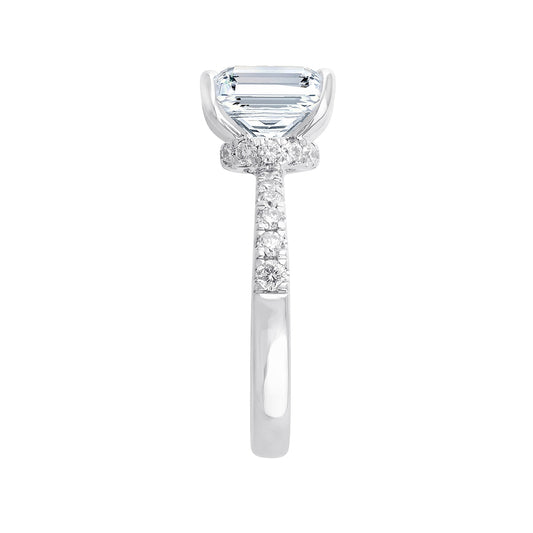 Adamante 3 ct. tw. Lab-Grown Princess Cut Diamond Hidden Halo Engagement Ring in 14K White Gold front view