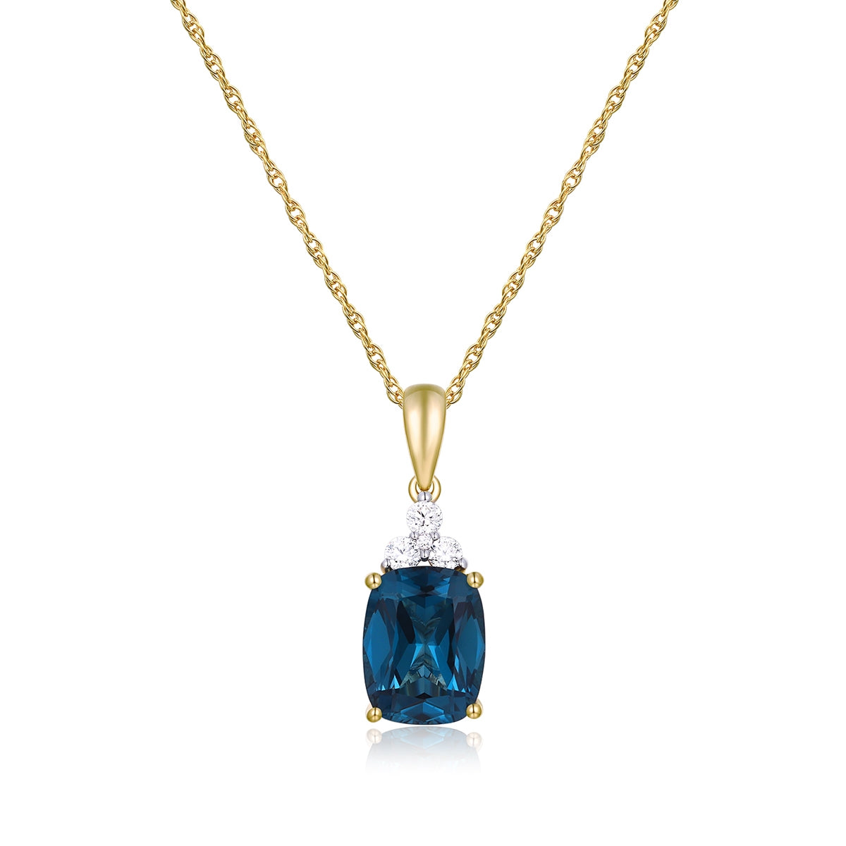 Cushion London Blue Topaz & 1/10 ct. tw. Diamond Dangle Pendant in 14K Yellow Gold