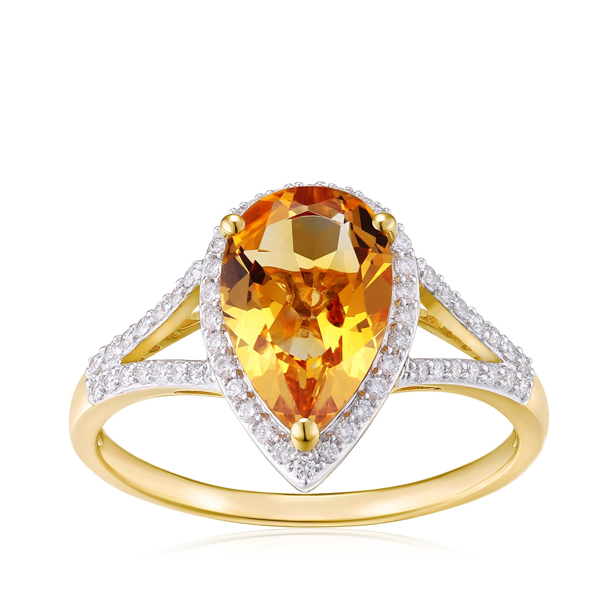 Pear Citrine & 1/5 ct. tw. Diamond Halo Split Shank Ring in 14K Yellow Gold