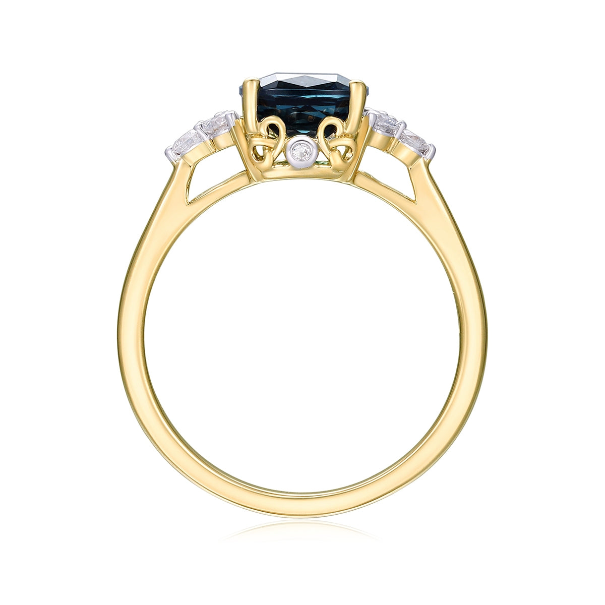 Cushion London Blue Topaz & 1/5 ct. tw. Diamond Ring in 14K Yellow Gold front view