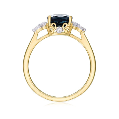 Cushion London Blue Topaz & 1/5 ct. tw. Diamond Ring in 14K Yellow Gold front view