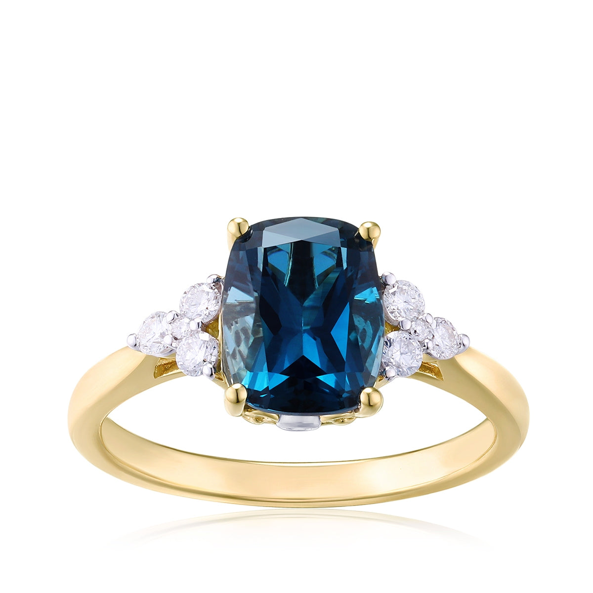 Cushion London Blue Topaz & 1/5 ct. tw. Diamond Ring in 14K Yellow Gold