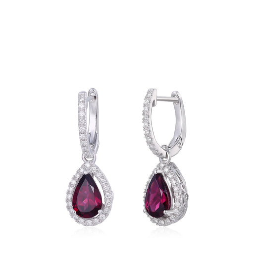 Pear Rhodolite Garnet & 1/4 ct. tw. Diamond Halo Dangle Earrings in 14K White Gold