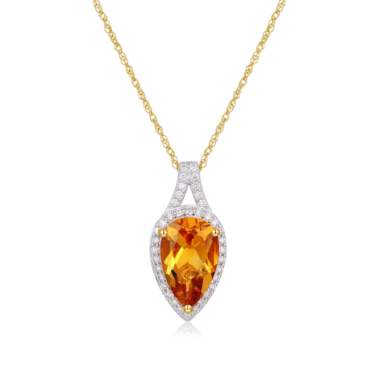 Pear Citrine & 1/6 ct. tw. Diamond Halo Pendant in 14K Yellow Gold
