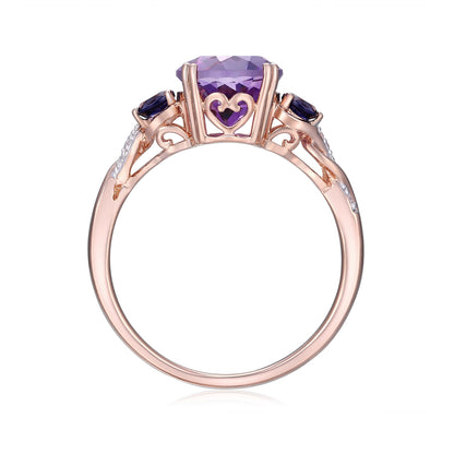 Oval Amethyst, Round Iolite, & Diamond Accent Twist Ring in 14K Pink Gold front view