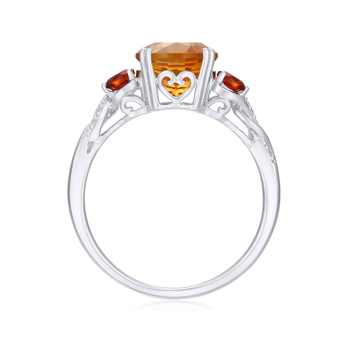 Oval Orange & Red Citrine & Diamond Accent Twist Ring in 14K White Gold front view