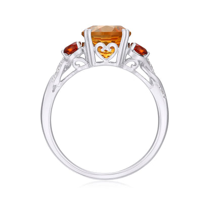 Oval Orange & Red Citrine & Diamond Accent Twist Ring in 14K White Gold front view