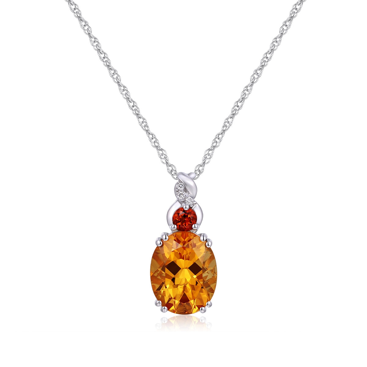 Oval Orange & Red Citrine & Diamond Accent Twist Pendant in 14K White Gold