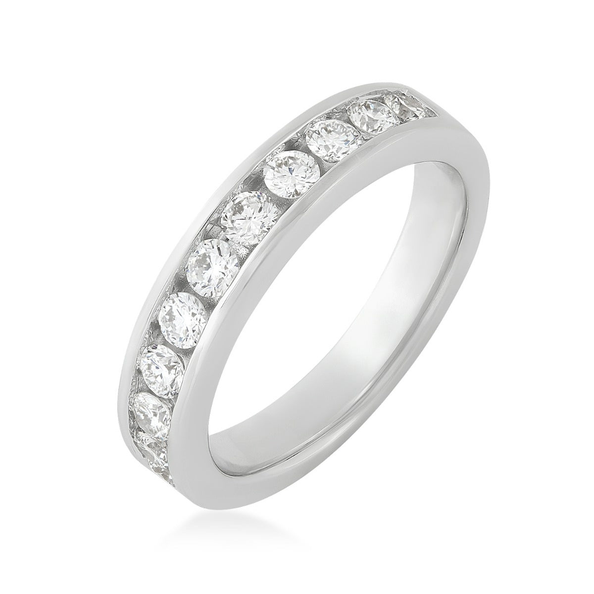 Adamante 3/4 ct. tw. Lab-Grown Round Brilliant 11-Stone Diamond Channel Set Anniversary Ring in 14K White Gold front view