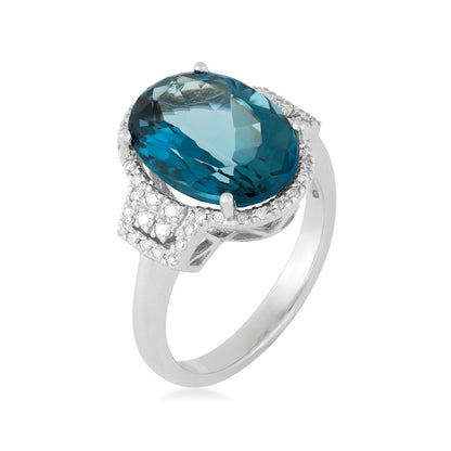Oval London Blue Topaz & 1/6 ct. tw. Diamond Halo Ring in 14K White Gold front view