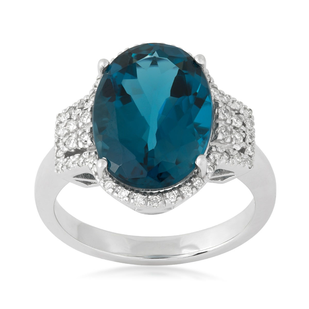 Oval London Blue Topaz & 1/6 ct. tw. Diamond Halo Ring in 14K White Gold
