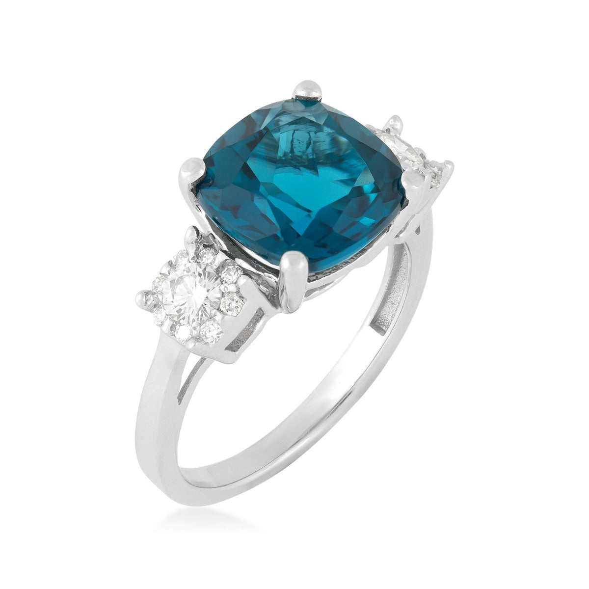 Cushion London Blue Topaz & 1/3 ct. tw. Diamond Ring in 14K White Gold front view