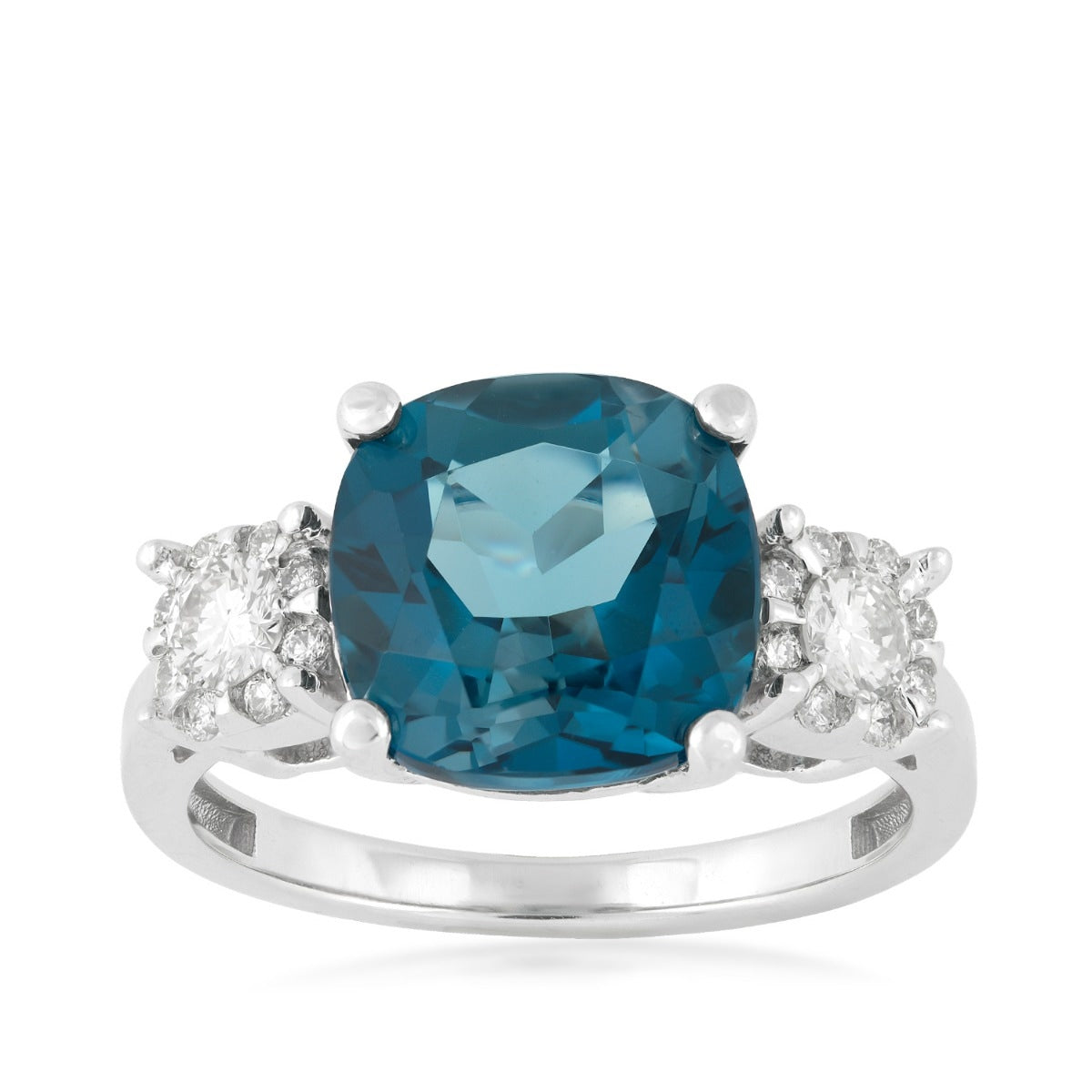 Cushion London Blue Topaz & 1/3 ct. tw. Diamond Ring in 14K White Gold