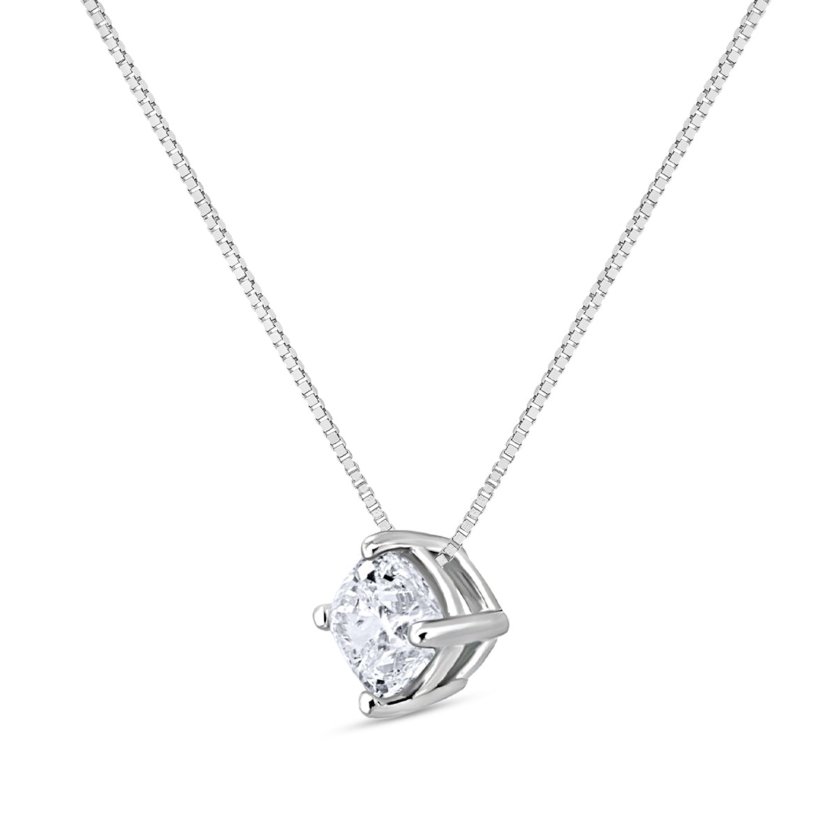 1 ct. tw. Cushion Diamond Solitaire Pendant in 14K White Gold front view