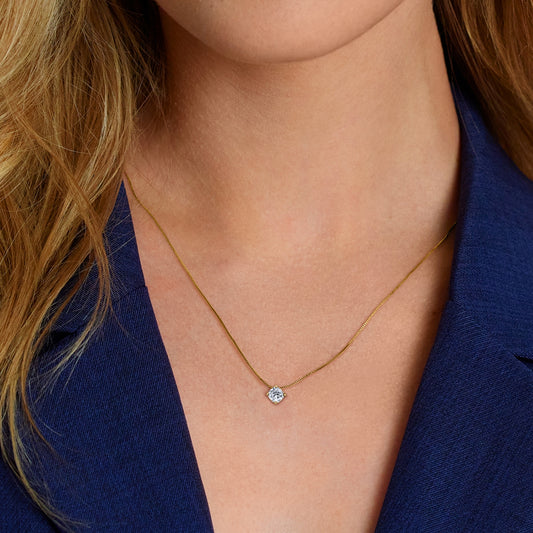 1 ct. tw. Cushion Diamond Solitaire Pendant in 14K Yellow Gold close-up detail