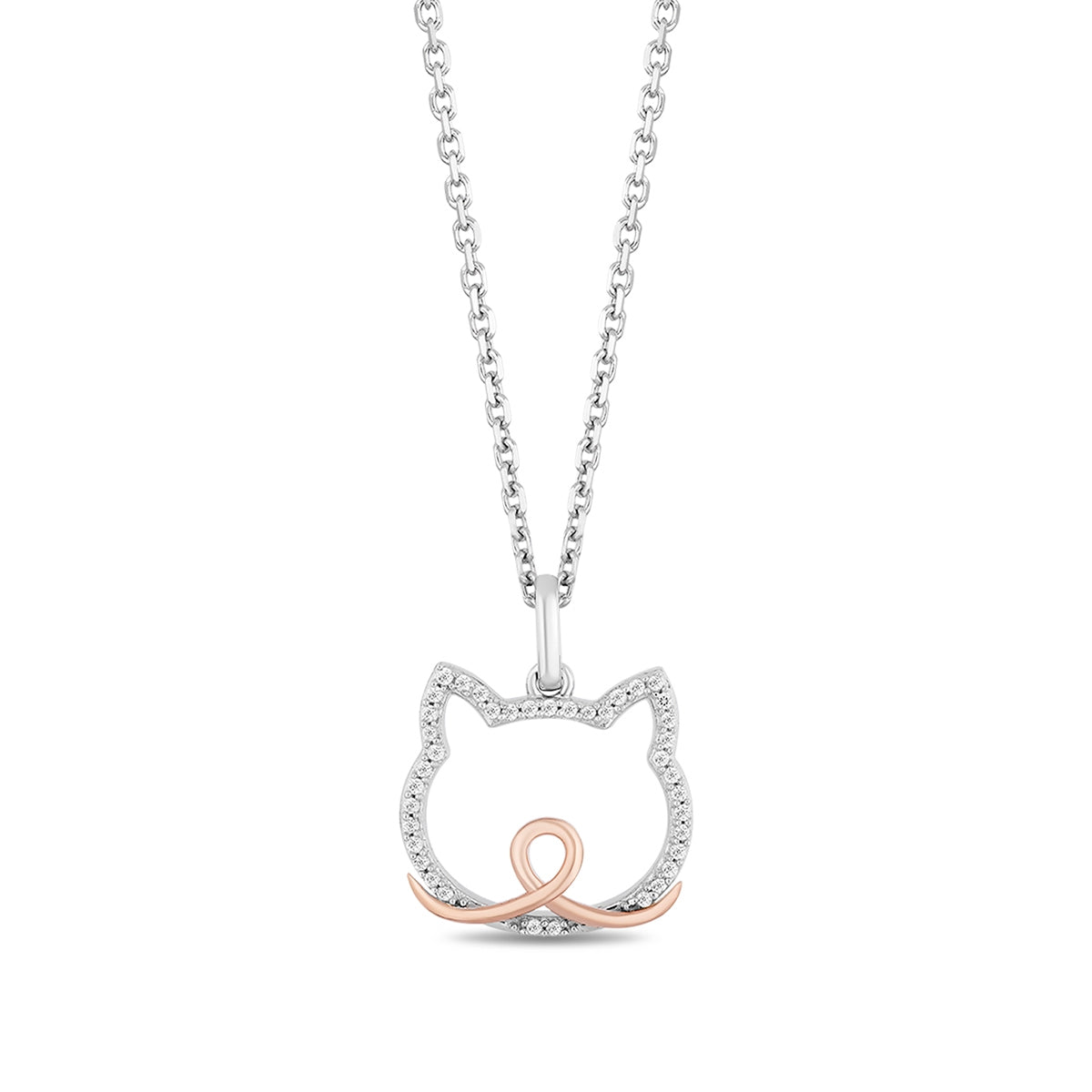 Hallmark 1/10 ct. tw. Diamond Cat Pendant in Sterling Silver & 10K Pink Gold