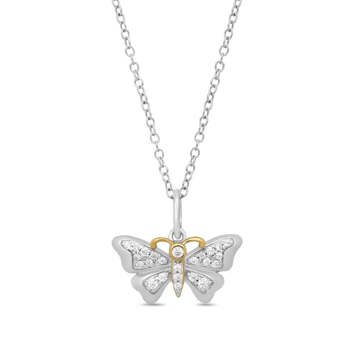 Hallmark 1/5 ct. tw. Diamond Butterfly Pendant in Sterling Silver & 14K Yellow Gold
