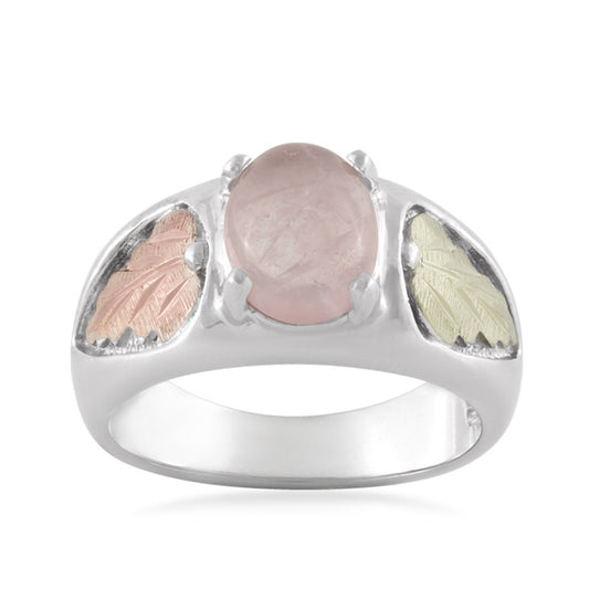 Black Hills Gold Oval Rose Quartz Ring in Sterling Silver