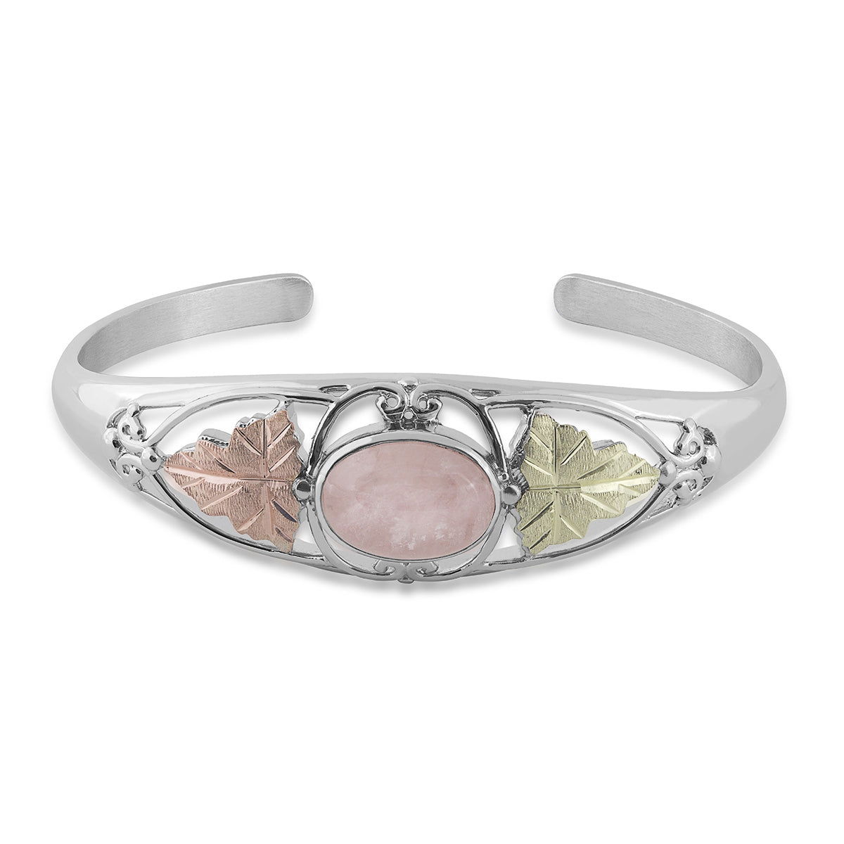 Black Hills Gold Oval Rose Quartz Cuff Bracelet in Sterling Silver