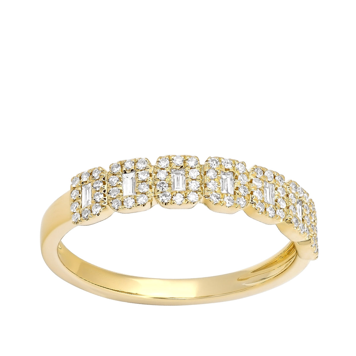 JustDesi 1/4 ct. tw. Baguette Diamond Halo Stackable Ring in 14K Yellow Gold
