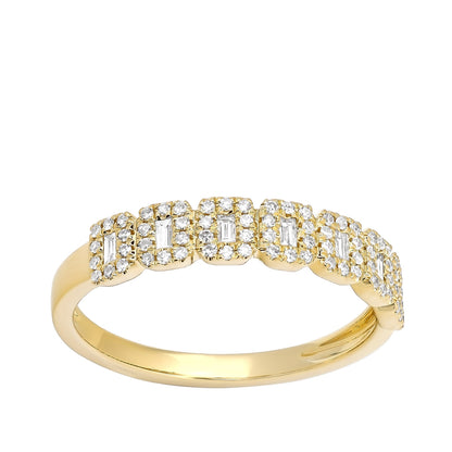 JustDesi 1/4 ct. tw. Baguette Diamond Halo Stackable Ring in 14K Yellow Gold