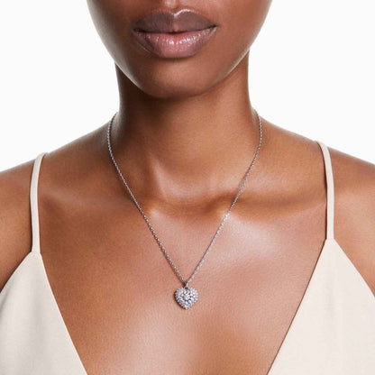 Swarovski Hyperbola Round White Crystal Heart Pendant in White Rhodium Plating front view