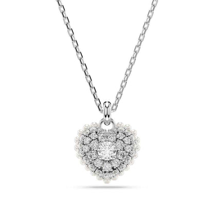 Swarovski Hyperbola Round White Crystal Heart Pendant in White Rhodium Plating