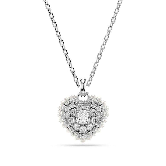 Swarovski Hyperbola Round White Crystal Heart Pendant in White Rhodium Plating