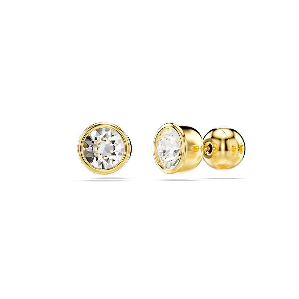 Swarovski Imber Round White Crystal Bezel Stud Earrings in Yellow Gold-Tone Plating
