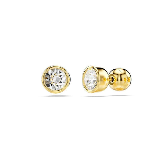 Swarovski Imber Round White Crystal Bezel Stud Earrings in Yellow Gold-Tone Plating