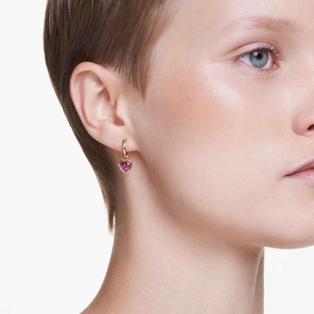 Swarovski Chroma Red & White Crystal Heart Drop Earrings in Yellow Gold-Tone Plating front view