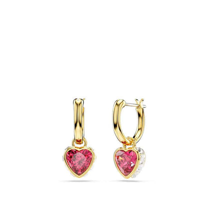 Swarovski Chroma Red & White Crystal Heart Drop Earrings in Yellow Gold-Tone Plating