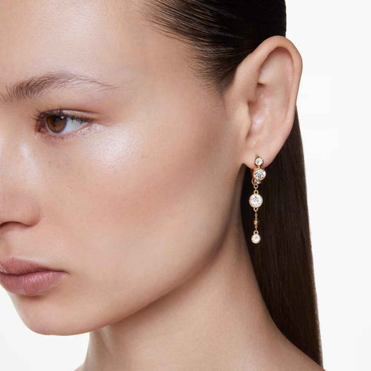 Swarovski Imber Round White Crystal Drop Earrings in Yellow Gold-Tone Plating front view