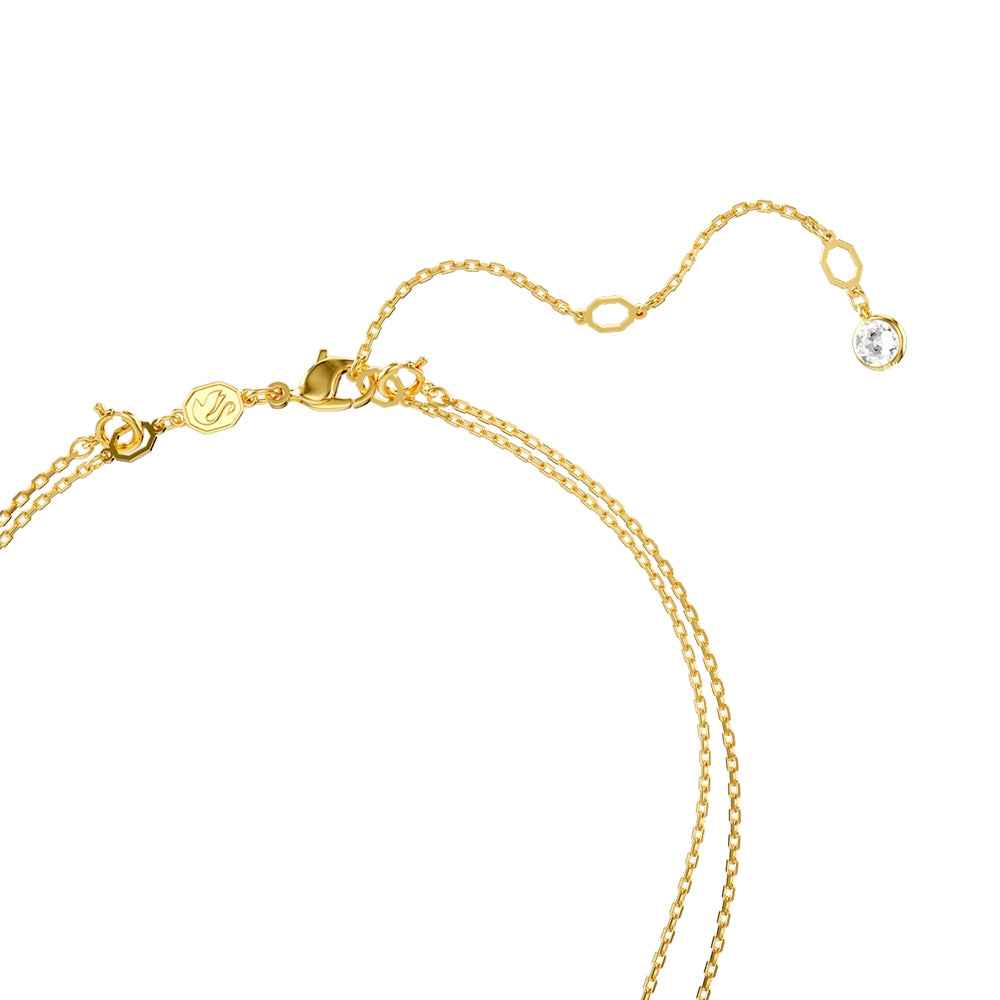 Swarovski Meteora Round White Crystal Layered Disc Pendant in Yellow Gold-Tone Plating close-up detail