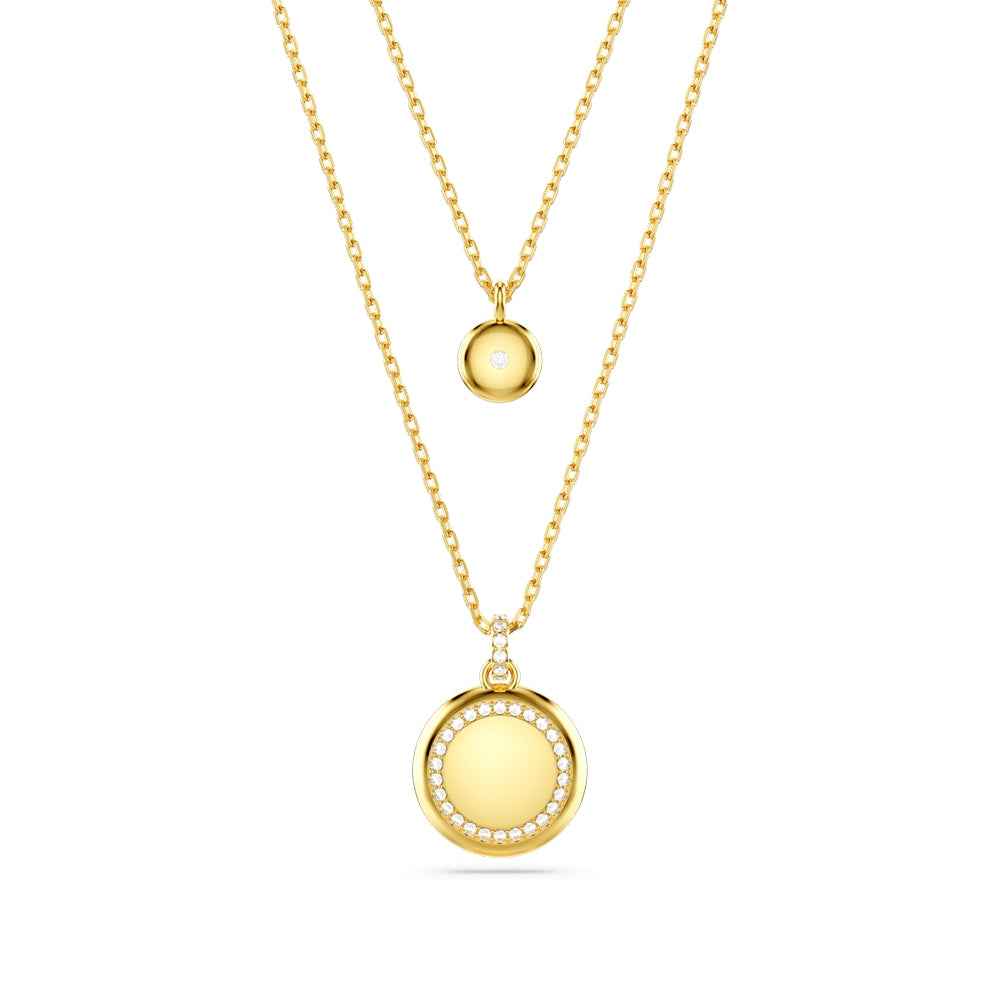 Swarovski Meteora Round White Crystal Layered Disc Pendant in Yellow Gold-Tone Plating front view