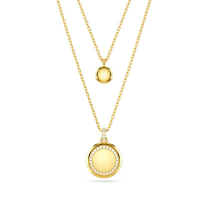 Swarovski Meteora Round White Crystal Layered Disc Pendant in Yellow Gold-Tone Plating front view