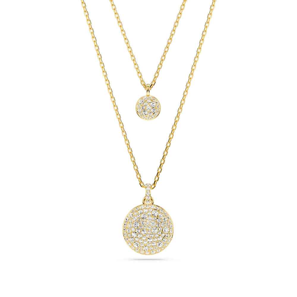 Swarovski Meteora Round White Crystal Layered Disc Pendant in Yellow Gold-Tone Plating