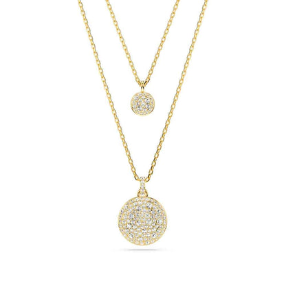 Swarovski Meteora Round White Crystal Layered Disc Pendant in Yellow Gold-Tone Plating