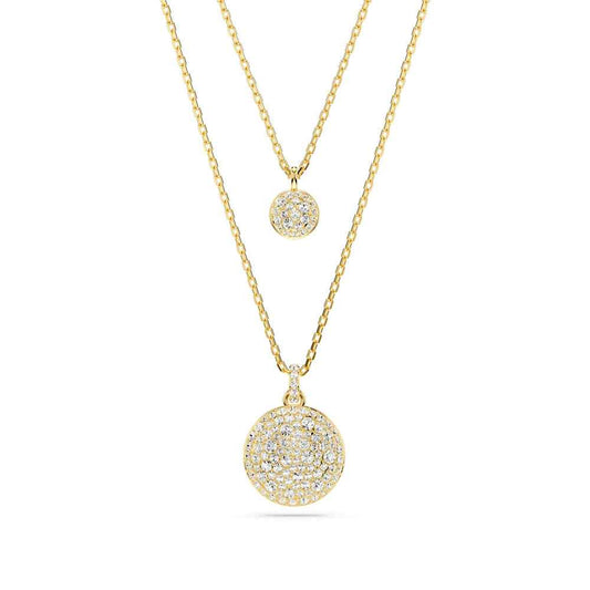 Swarovski Meteora Round White Crystal Layered Disc Pendant in Yellow Gold-Tone Plating