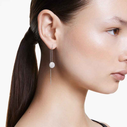 Swarovski Meteora Round White Crystal Threader Earrings in White Rhodium Plating front view