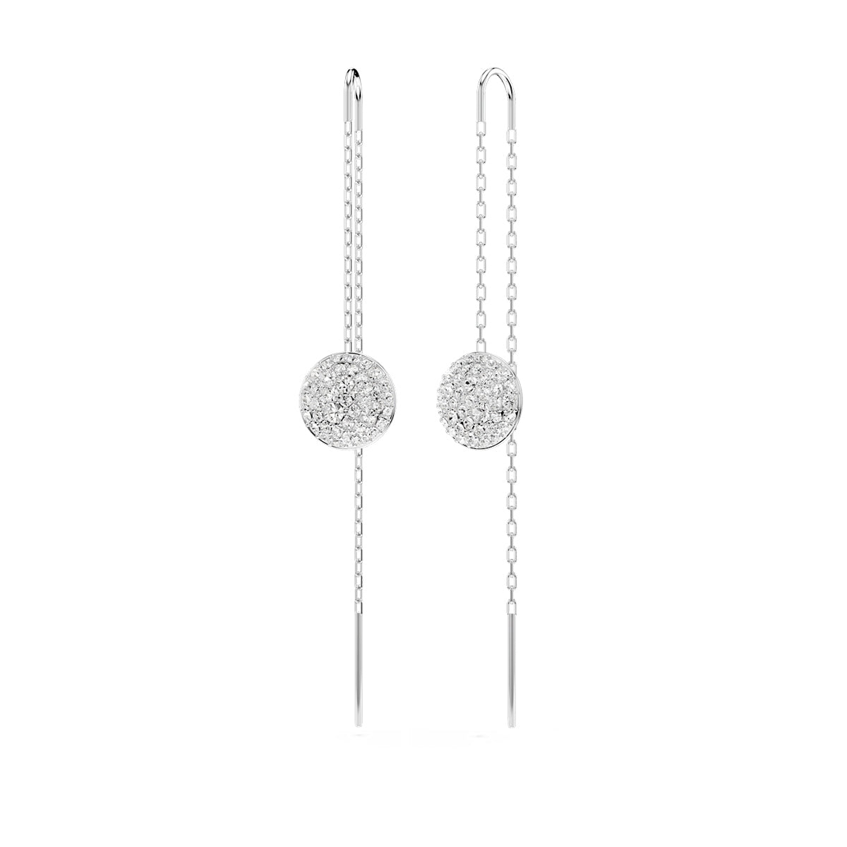 Swarovski Meteora Round White Crystal Threader Earrings in White Rhodium Plating