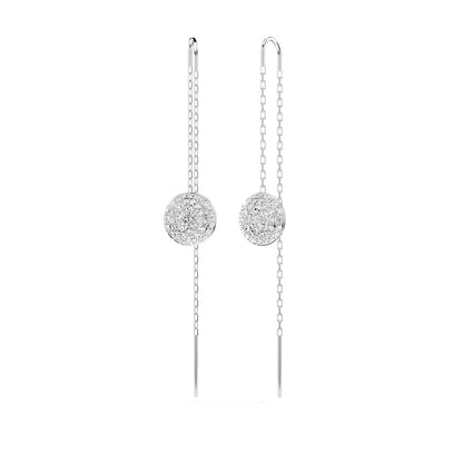 Swarovski Meteora Round White Crystal Threader Earrings in White Rhodium Plating