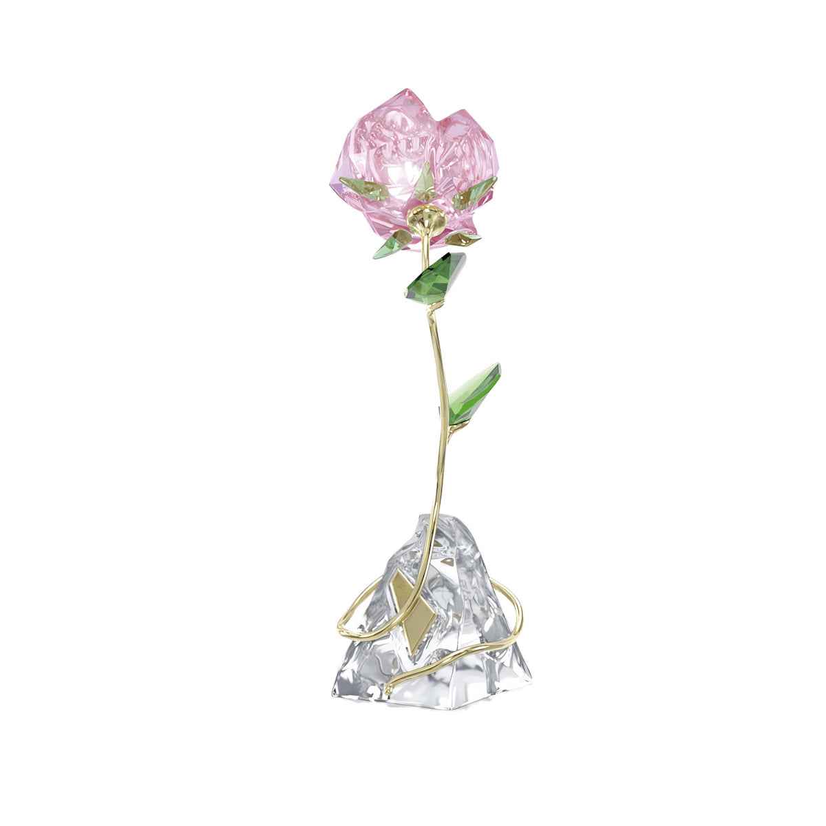 Swarovski Florere Crystal Rose Figurine with Yellow Gold-Tone Plating front view