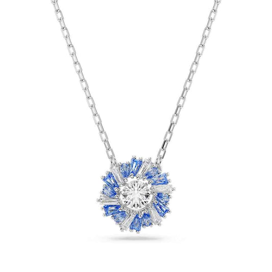 Swarovski Idyllia Round & Baguette White & Blue Crystal Pendant in White Rhodium Plating