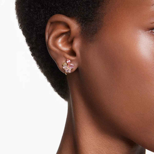 Swarovski Gema Pink & Champagne Multi-Shape Crystal Earrings in Yellow Gold-Tone Plating front view